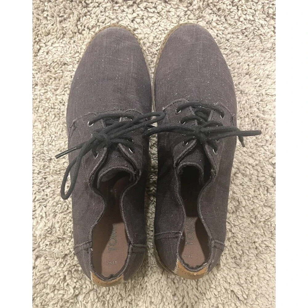 TOMS Men’s Size 11 Gray Canvas Lace Up Casual Oxford Shoes Rubber Sole